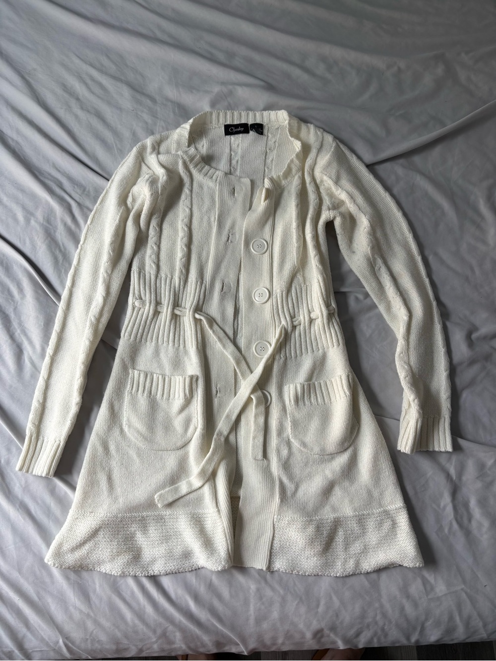 Chesley Cream Long Drawstring Cardigan